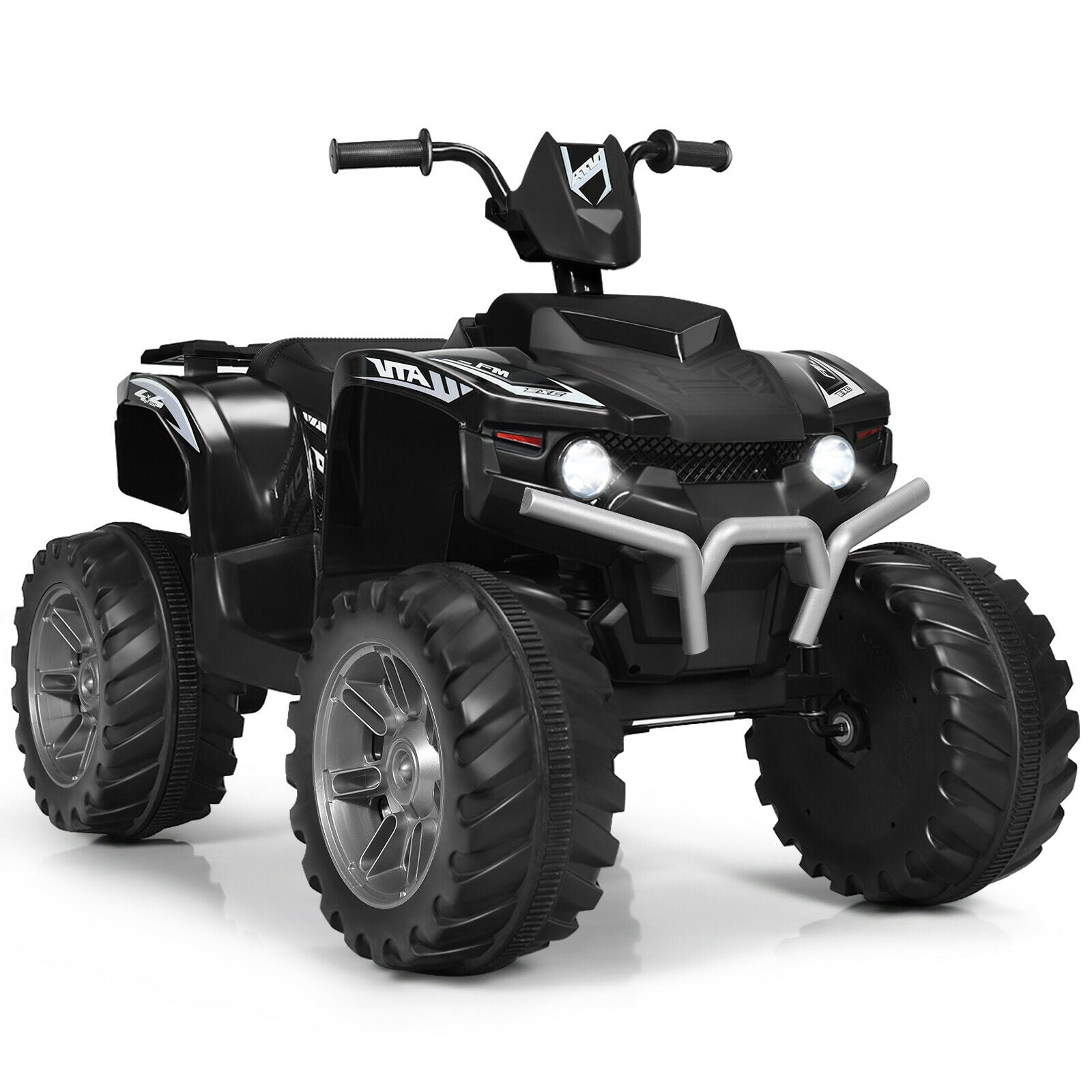 12V Kids Ride on ATV with LED Lights and Treaded Tires and LED lights, Black Powered Ride On Toys Black  at Gallery Canada