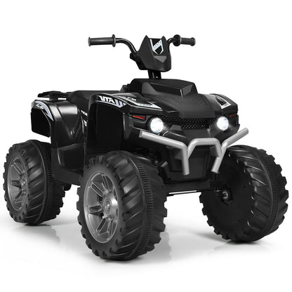 12V Kids Ride on ATV with LED Lights and Treaded Tires and LED lights, Black Powered Ride On Toys Black  at Gallery Canada