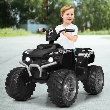 12V Kids Ride on ATV with LED Lights and Treaded Tires and LED lights, Black Powered Ride On Toys   at Gallery Canada