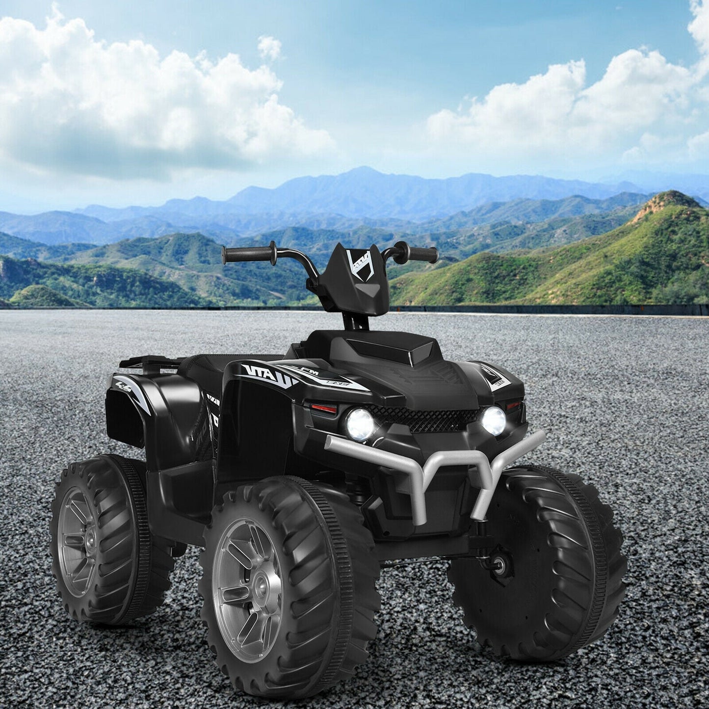 12V Kids Ride on ATV with LED Lights and Treaded Tires and LED lights, Black Powered Ride On Toys   at Gallery Canada