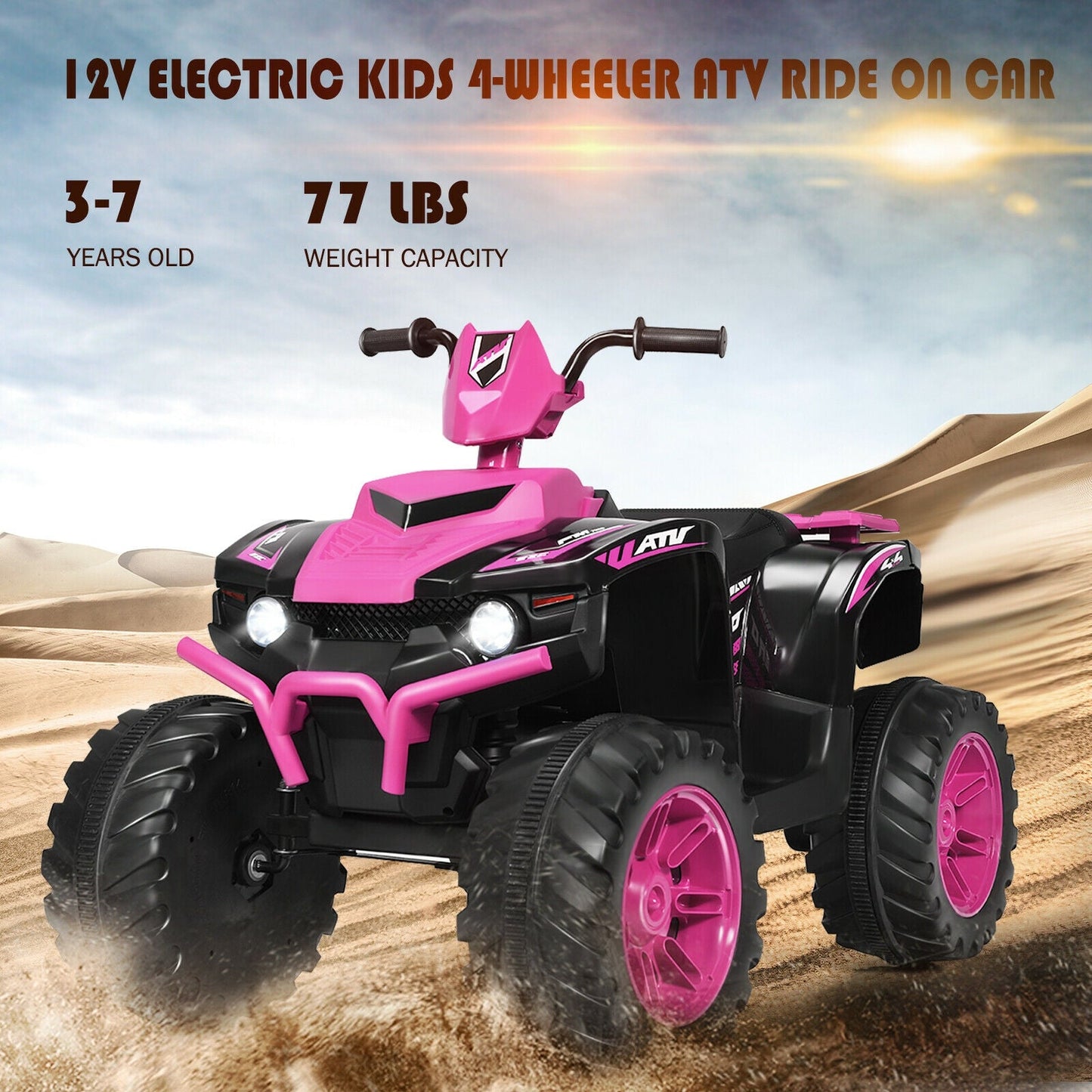 12V Kids Ride on ATV with LED Lights and Treaded Tires and LED lights, Pink Powered Ride On Toys   at Gallery Canada