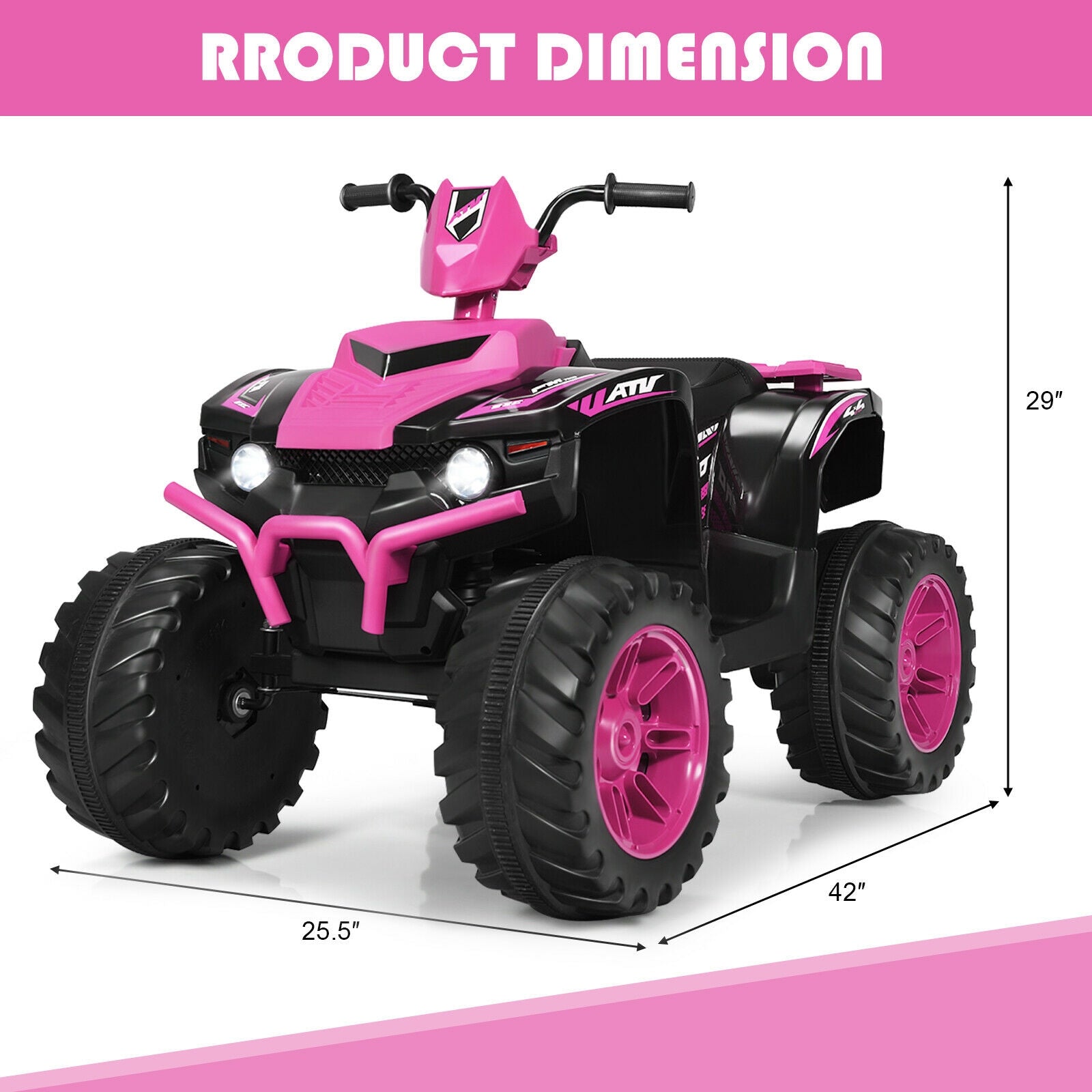 12V Kids Ride on ATV with LED Lights and Treaded Tires and LED lights, Pink Powered Ride On Toys   at Gallery Canada