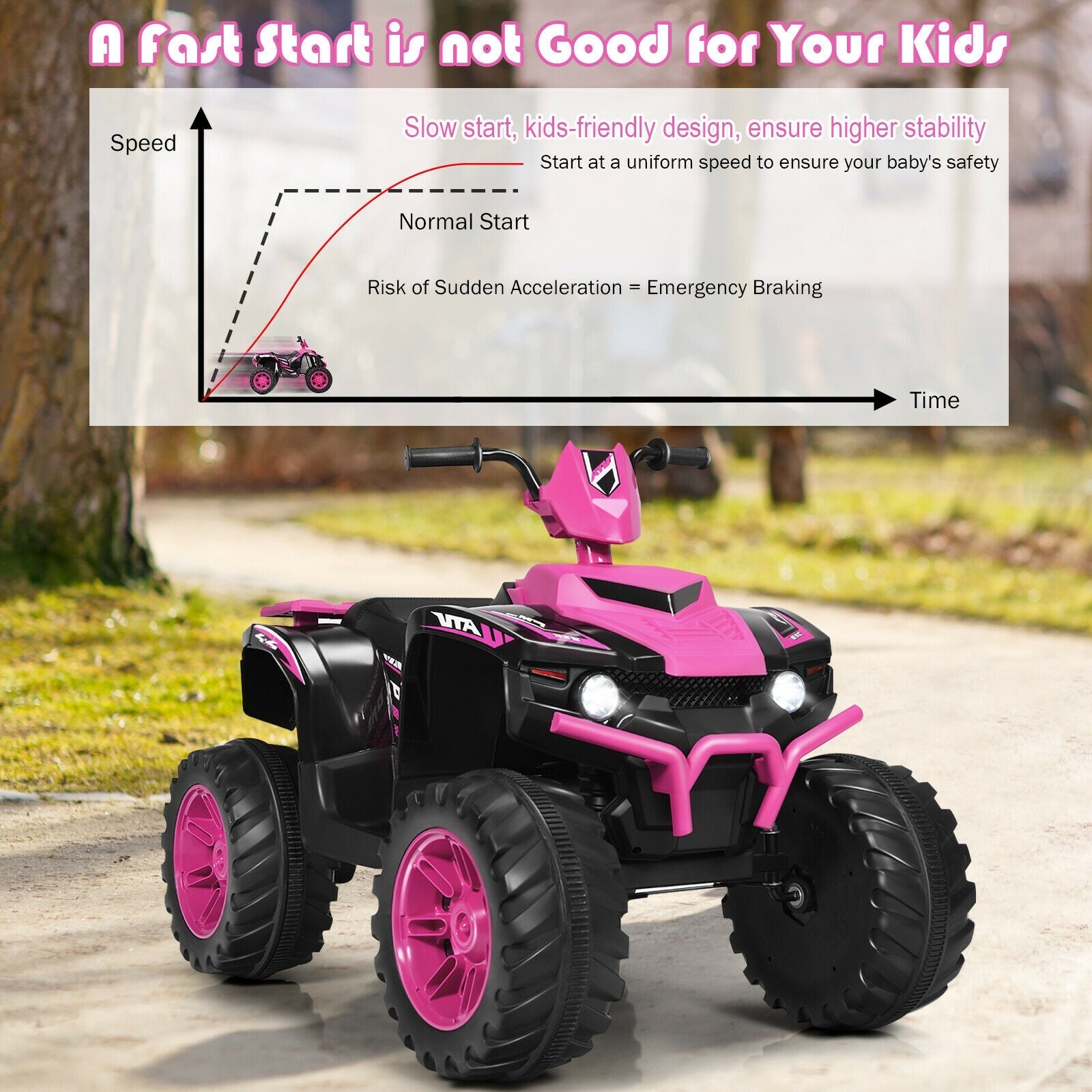 12V Kids Ride on ATV with LED Lights and Treaded Tires and LED lights, Pink Powered Ride On Toys   at Gallery Canada