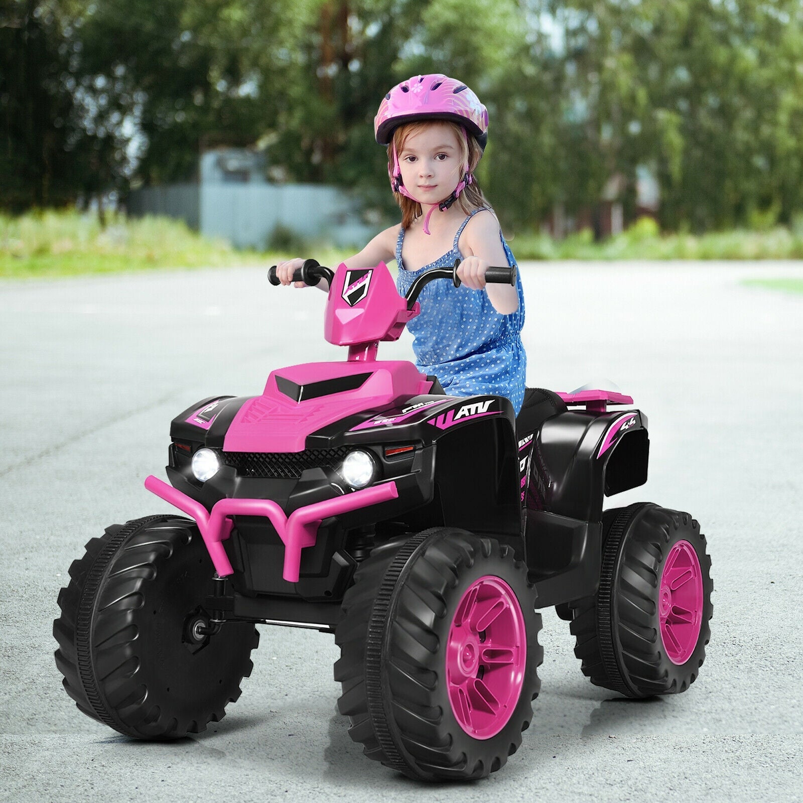 12V Kids Ride on ATV with LED Lights and Treaded Tires and LED lights, Pink Powered Ride On Toys   at Gallery Canada