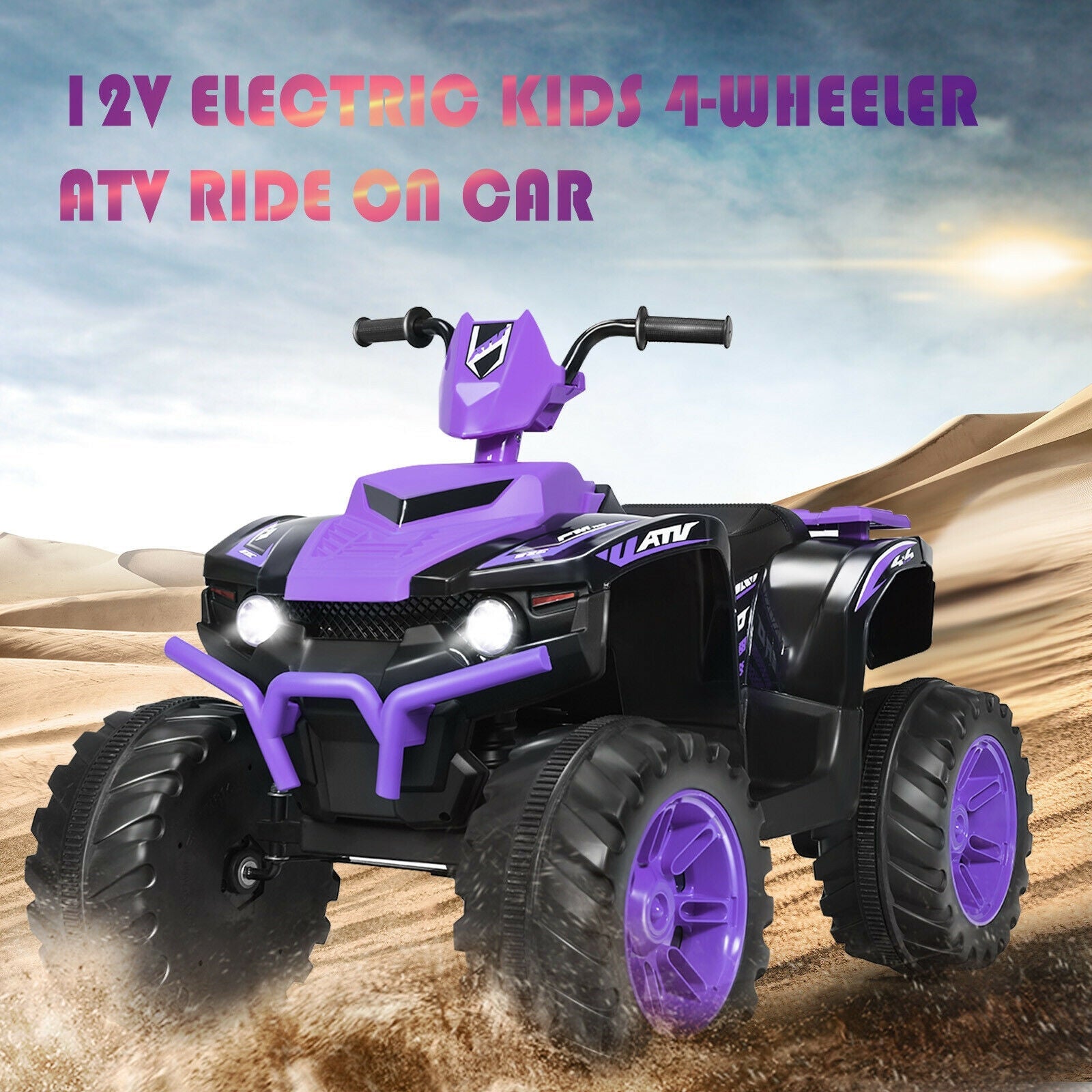 12V Kids Ride on ATV with LED Lights and Treaded Tires and LED lights, Purple Powered Ride On Toys   at Gallery Canada