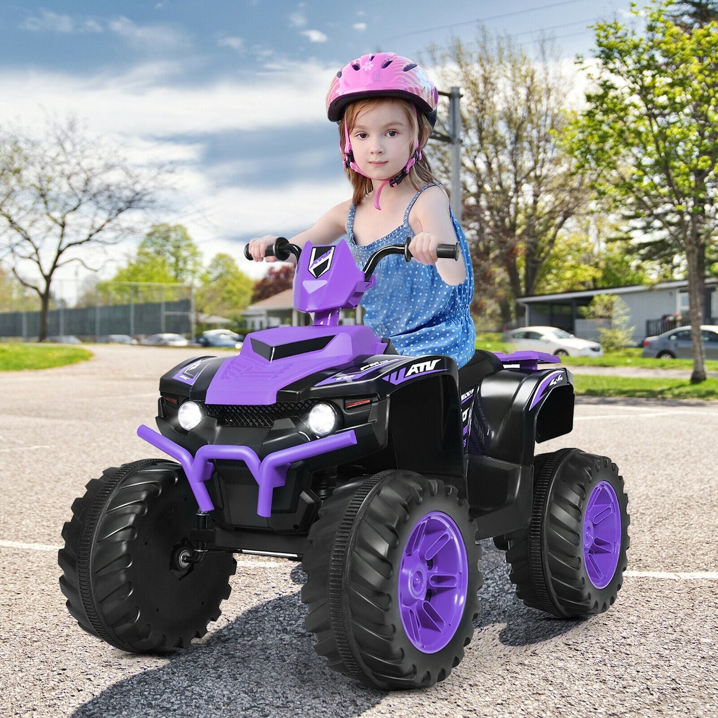 12V Kids Ride on ATV with LED Lights and Treaded Tires and LED lights, Purple Powered Ride On Toys   at Gallery Canada