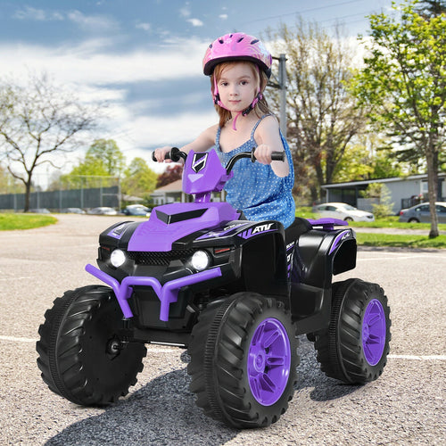 12V Kids Ride on ATV with LED Lights and Treaded Tires and LED lights, Purple