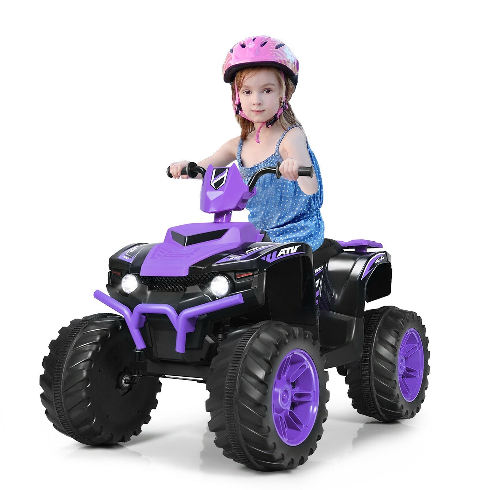 12V Kids Ride on ATV with LED Lights and Treaded Tires and LED lights, Purple Powered Ride On Toys   at Gallery Canada