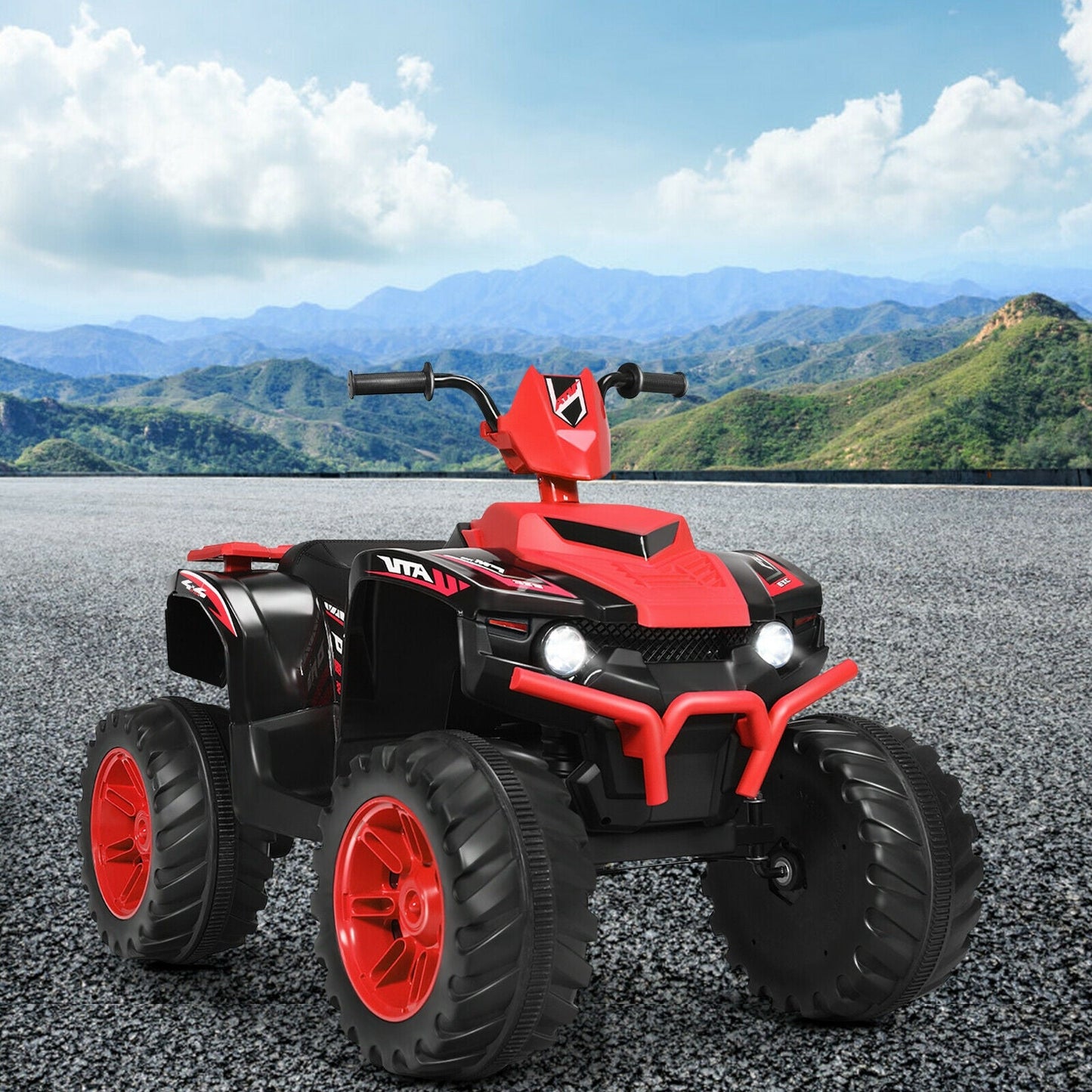 12V Kids Ride on ATV with LED Lights and Treaded Tires and LED lights, Red Powered Ride On Toys   at Gallery Canada