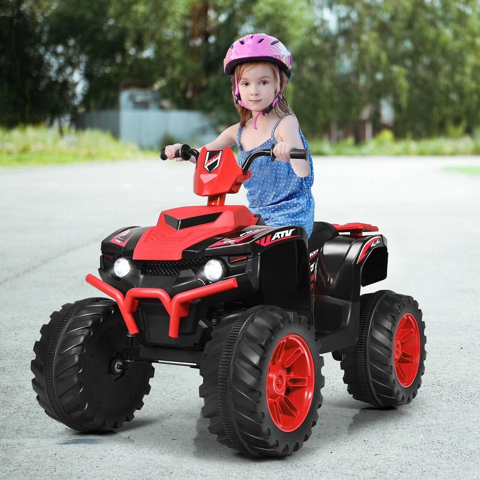 12V Kids Ride on ATV with LED Lights and Treaded Tires and LED lights, Red Powered Ride On Toys   at Gallery Canada