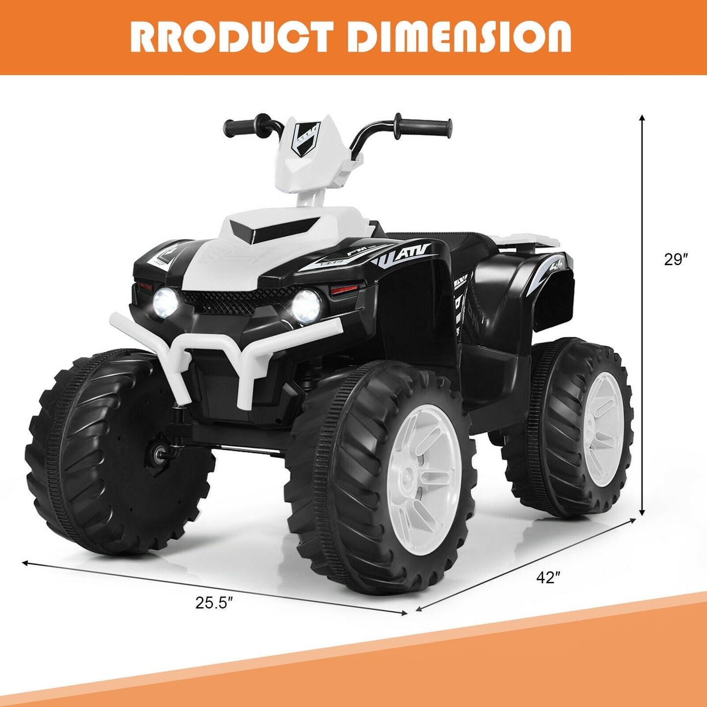 12V Kids Ride on ATV with LED Lights and Treaded Tires and LED lights, White Powered Ride On Toys   at Gallery Canada