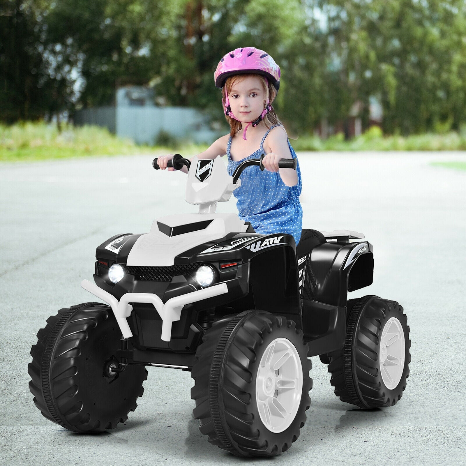 12V Kids Ride on ATV with LED Lights and Treaded Tires and LED lights, White Powered Ride On Toys   at Gallery Canada