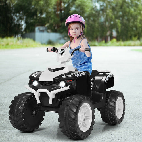 12V Kids Ride on ATV with LED Lights and Treaded Tires and LED lights, White