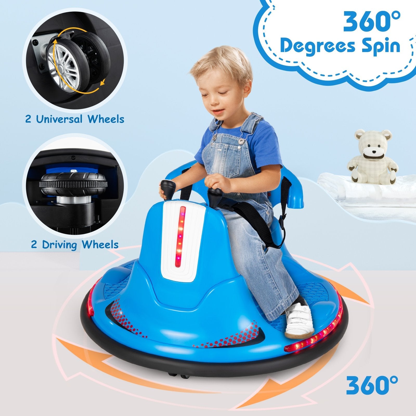 12V Kids Ride On Bumper Car with Remote Control Lights and Music, Blue Powered Ride On Toys   at Gallery Canada