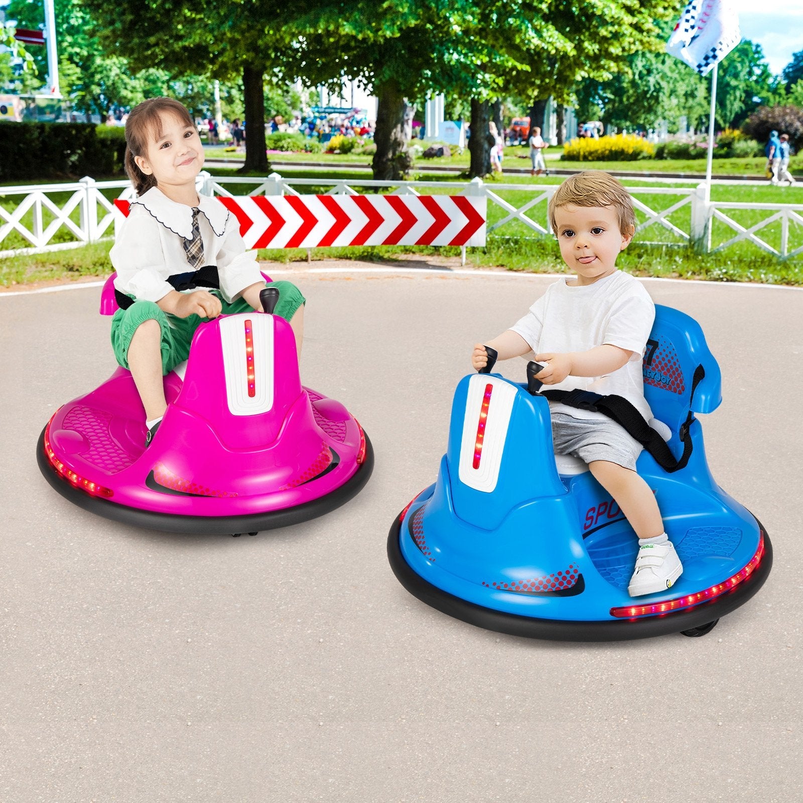 12V Kids Ride On Bumper Car with Remote Control Lights and Music, Pink Powered Ride On Toys   at Gallery Canada