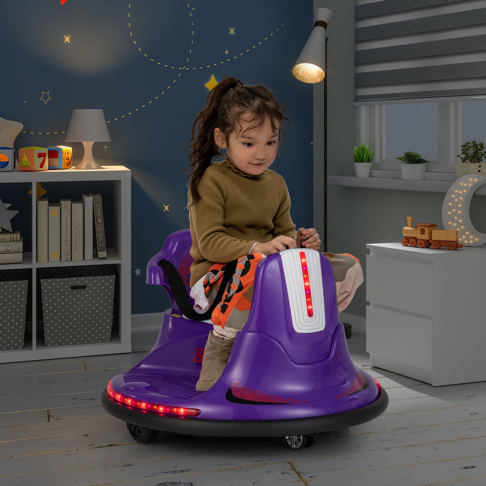 12V Kids Ride On Bumper Car with Remote Control Lights and Music, Purple Powered Ride On Toys   at Gallery Canada