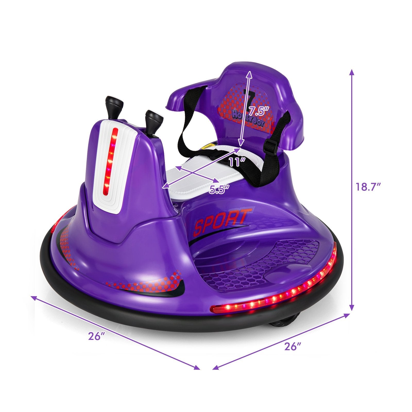 12V Kids Ride On Bumper Car with Remote Control Lights and Music, Purple Powered Ride On Toys   at Gallery Canada