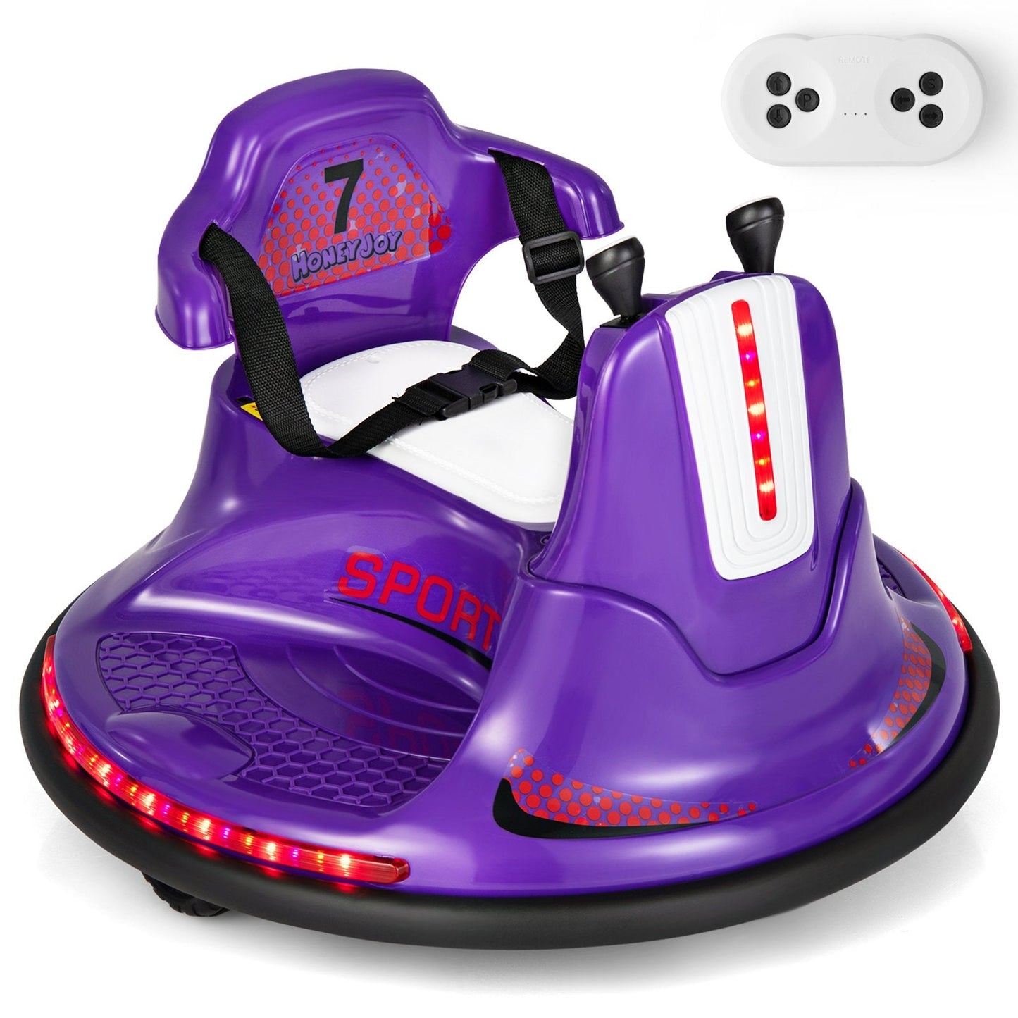 12V Kids Ride On Bumper Car with Remote Control Lights and Music, Purple Powered Ride On Toys   at Gallery Canada