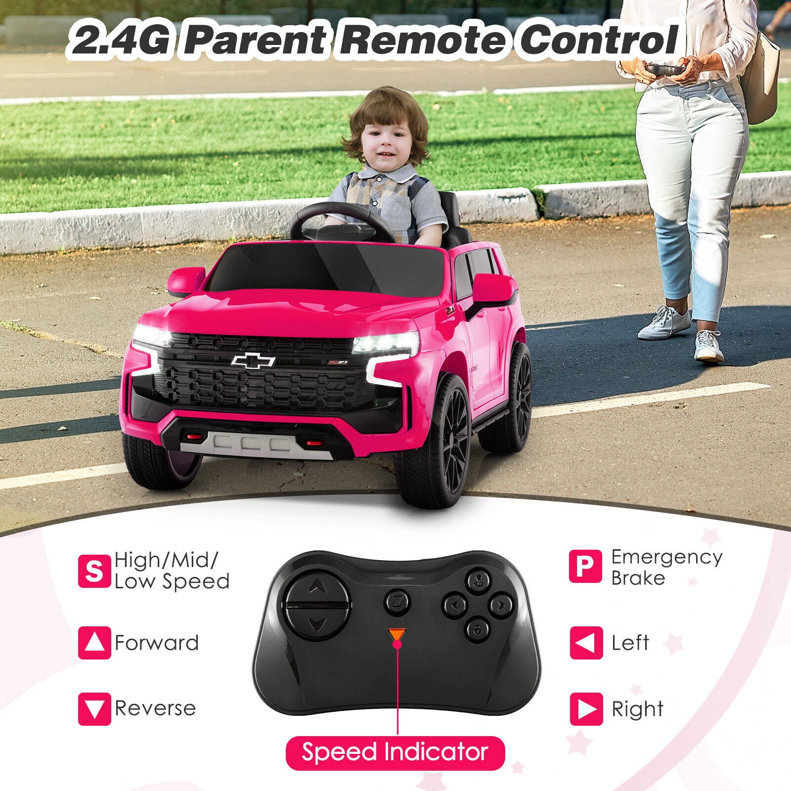 12V Kids Ride on Car with 2.4G Remote Control, Pink Powered Ride On Toys   at Gallery Canada