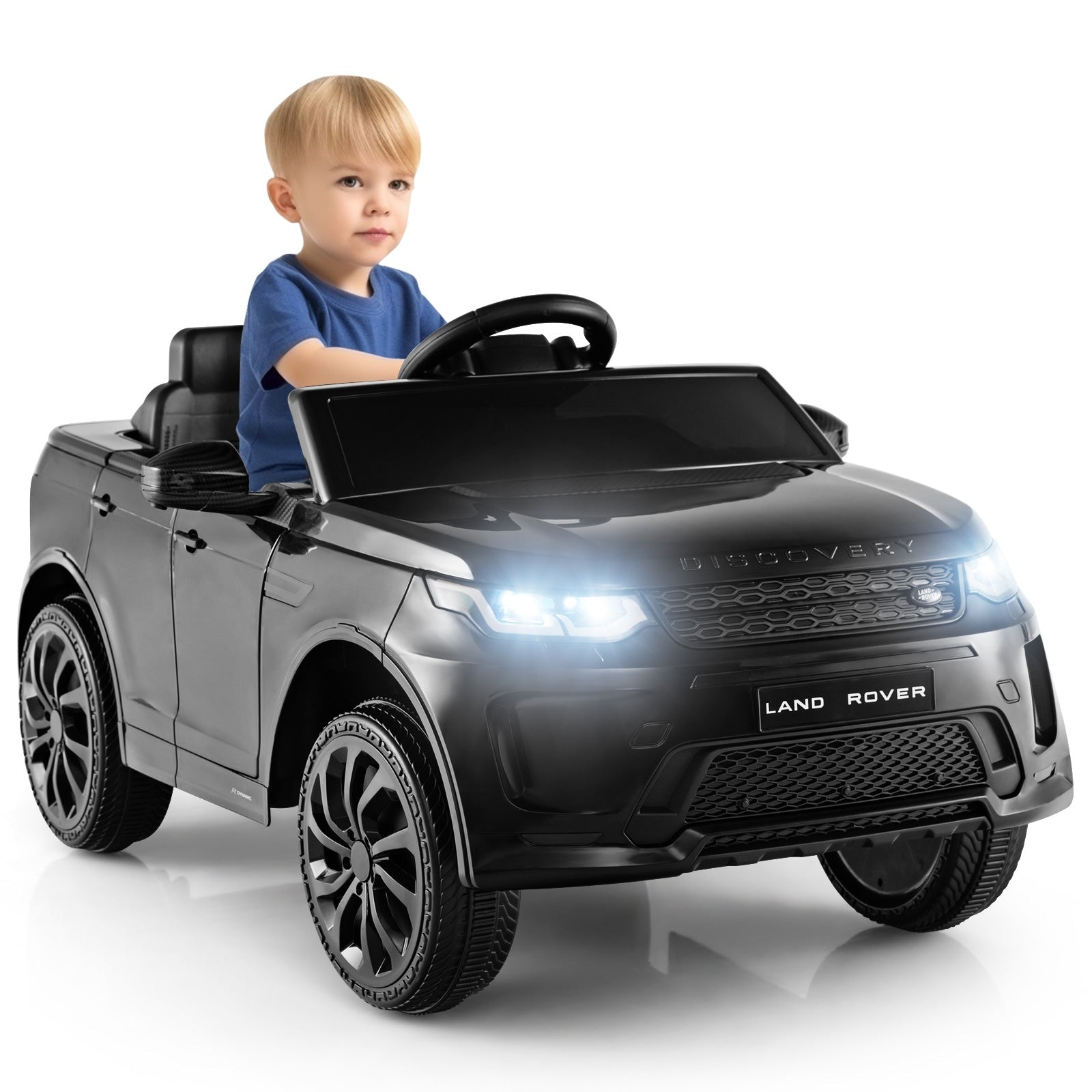 12V Kids Ride On Car with Remote Control Lockable Doors Slow Start System and LED Lights, Black Powered Ride On Toys   at Gallery Canada