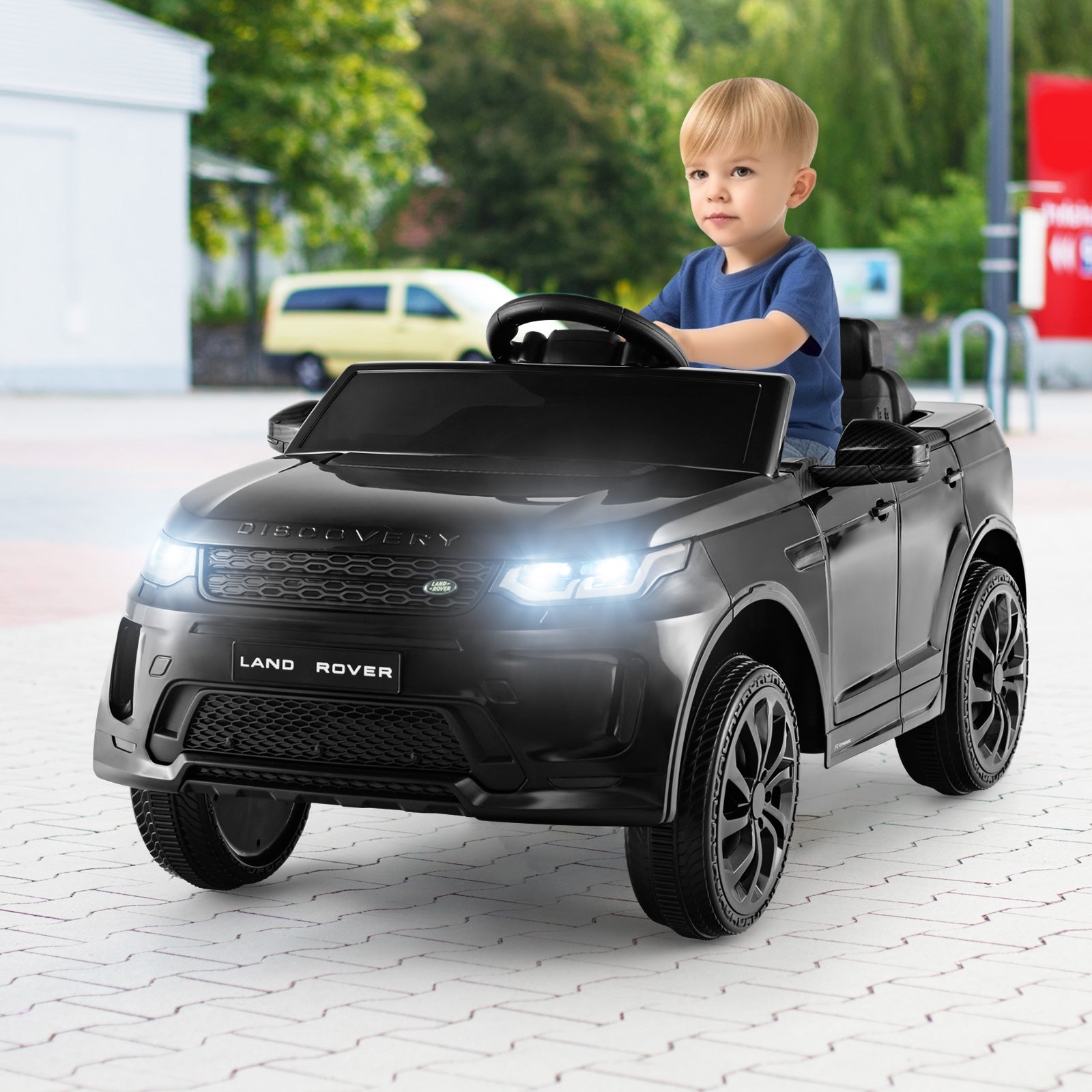 12V Kids Ride On Car with Remote Control Lockable Doors Slow Start System and LED Lights, Black Powered Ride On Toys   at Gallery Canada