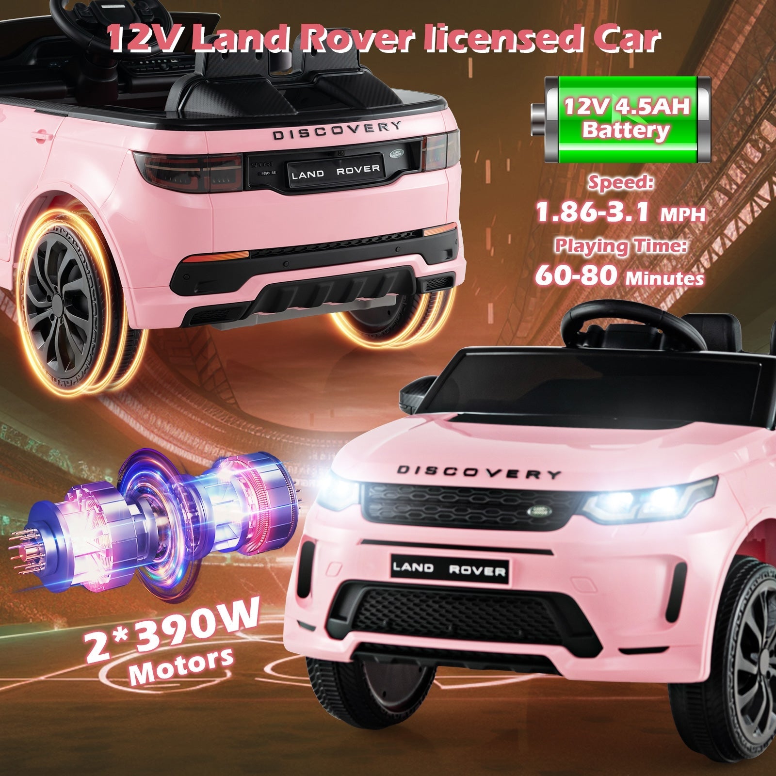 12V Kids Ride On Car with Remote Control Lockable Doors Slow Start System and LED Lights, Pink Powered Ride On Toys   at Gallery Canada