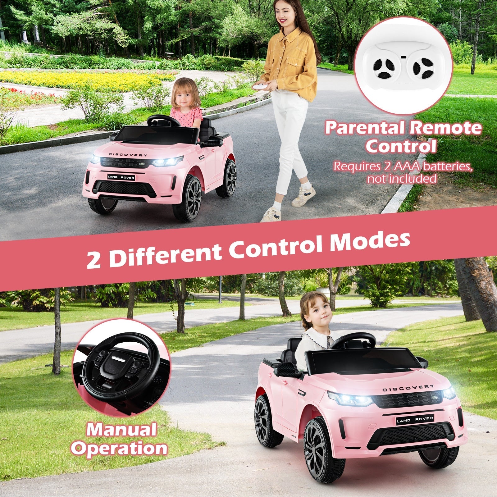 12V Kids Ride On Car with Remote Control Lockable Doors Slow Start System and LED Lights, Pink Powered Ride On Toys   at Gallery Canada