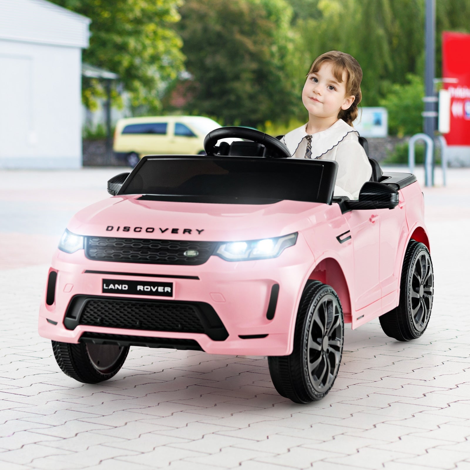 12V Kids Ride On Car with Remote Control Lockable Doors Slow Start System and LED Lights, Pink Powered Ride On Toys   at Gallery Canada