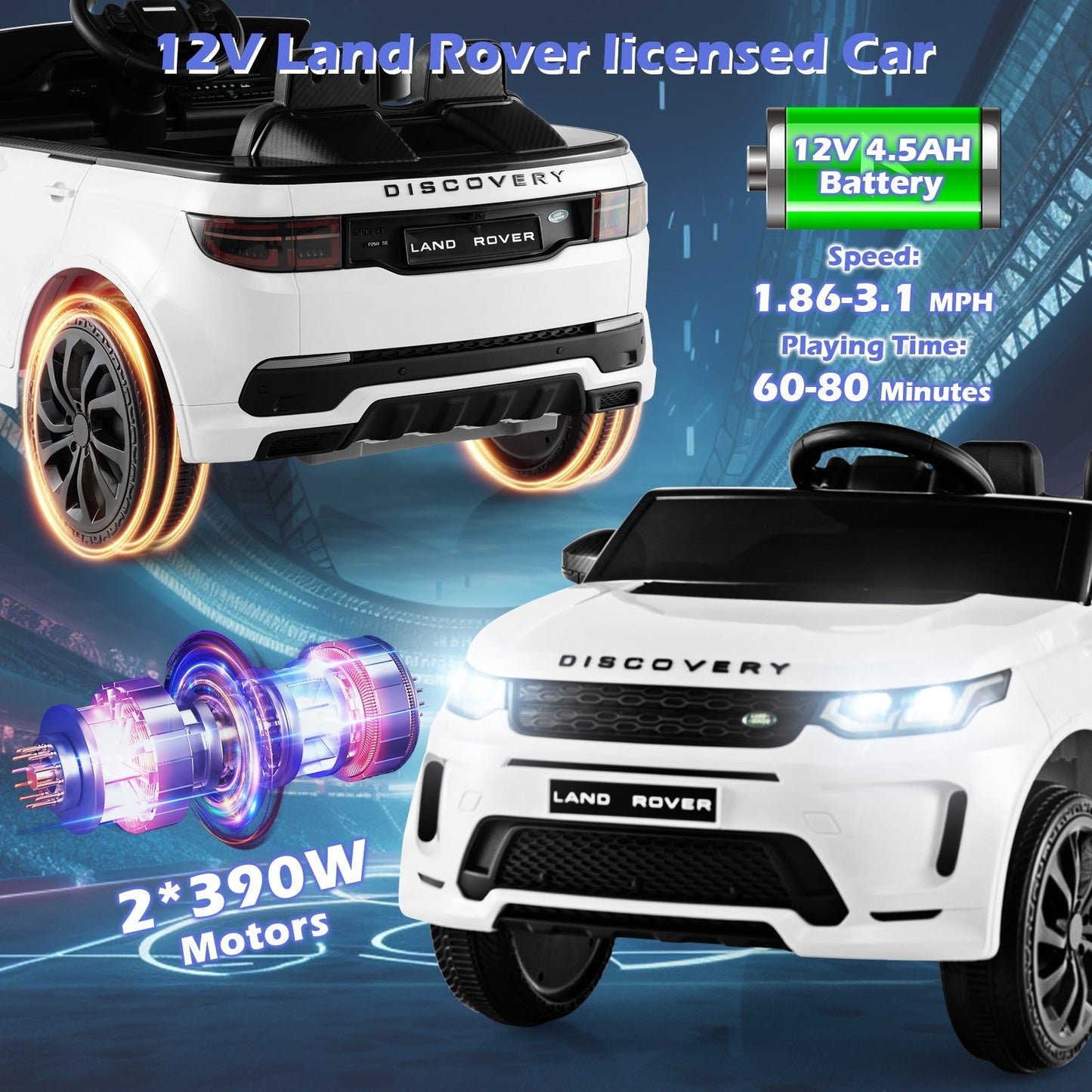 12V Kids Ride On Car with Remote Control Lockable Doors Slow Start System and LED Lights, White Powered Ride On Toys   at Gallery Canada