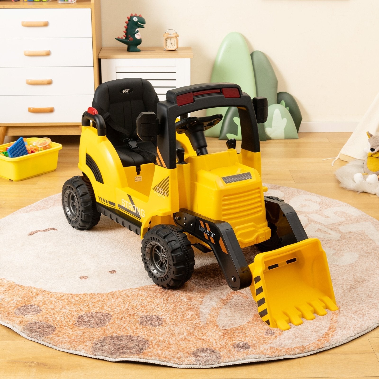 12V Kids Ride On Construction Tractor with Electric Adjustable Bucket, Yellow Powered Ride On Toys   at Gallery Canada