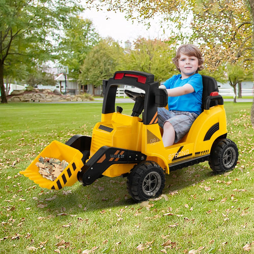 12V Kids Ride On Construction Tractor with Electric Adjustable Bucket, Yellow