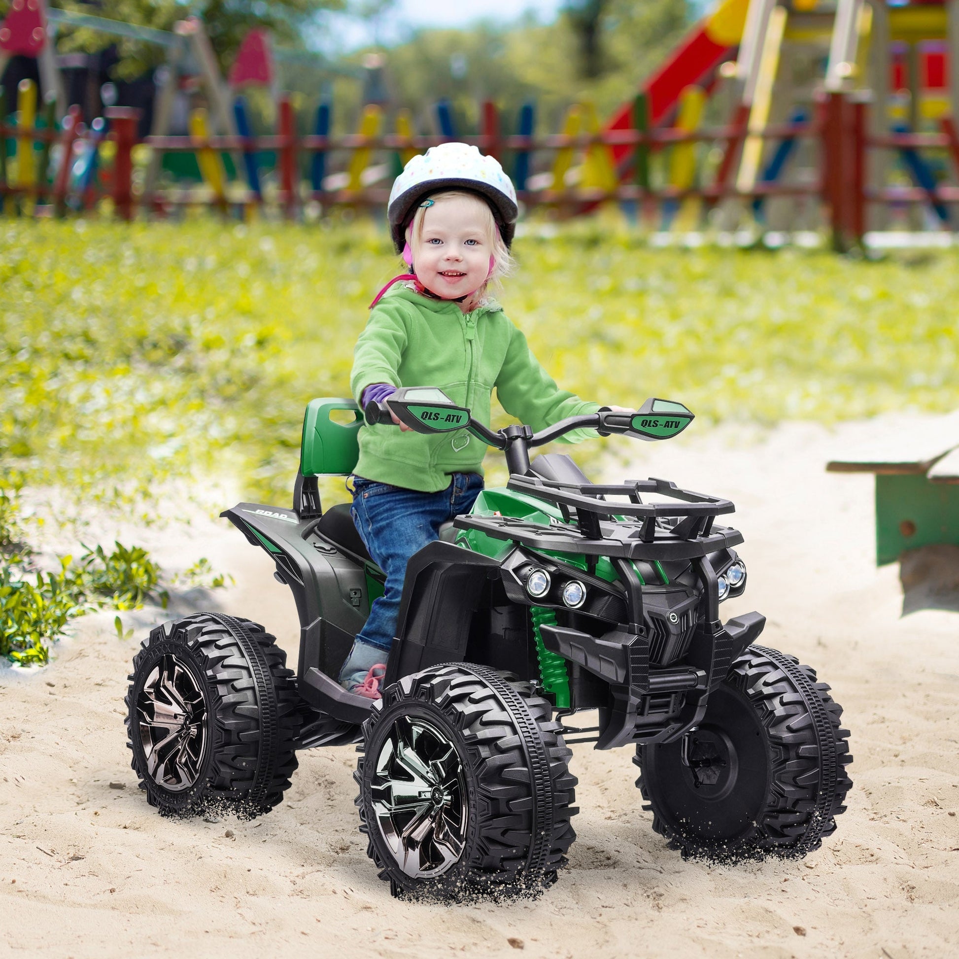 12V Kids Ride-on Four Wheeler ATV Car with MP3 Real Working Headlights, Battery Powered Motorcycle for Boys and Girls Green Electric Toy Cars   at Gallery Canada