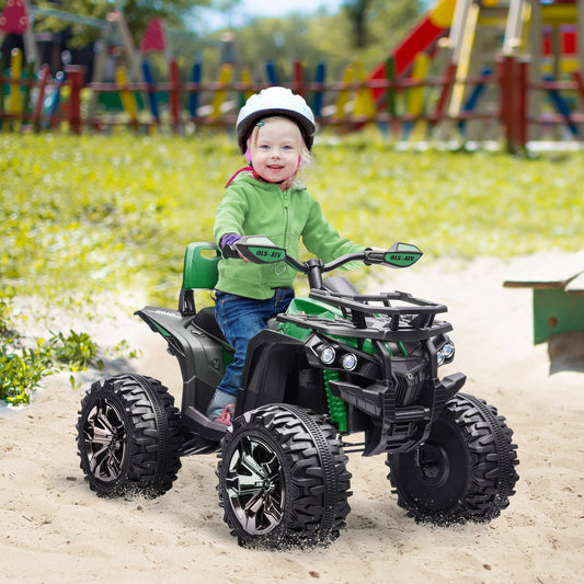 12V Kids Ride-on Four Wheeler ATV Car with MP3 Real Working Headlights, Battery Powered Motorcycle for Boys and Girls Green Electric Toy Cars Green  at Gallery Canada