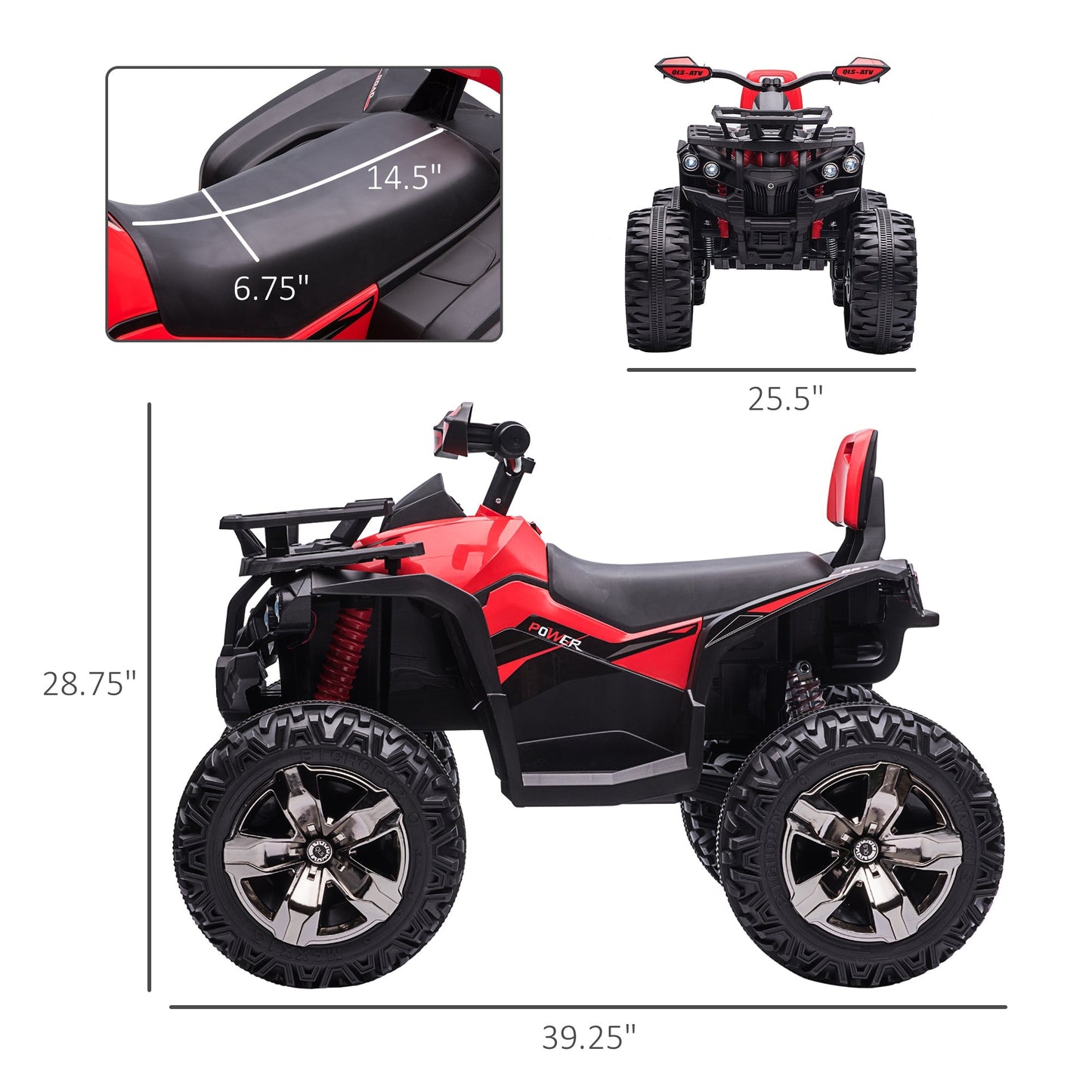 12V Kids Ride-on Four Wheeler ATV Car with MP3 Real Working Headlights, Battery Powered Motorcycle for Boys and Girls Red Electric Toy Cars   at Gallery Canada