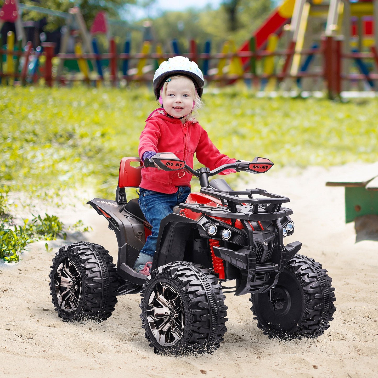 12V Kids Ride-on Four Wheeler ATV Car with MP3 Real Working Headlights, Battery Powered Motorcycle for Boys and Girls Red Electric Toy Cars   at Gallery Canada