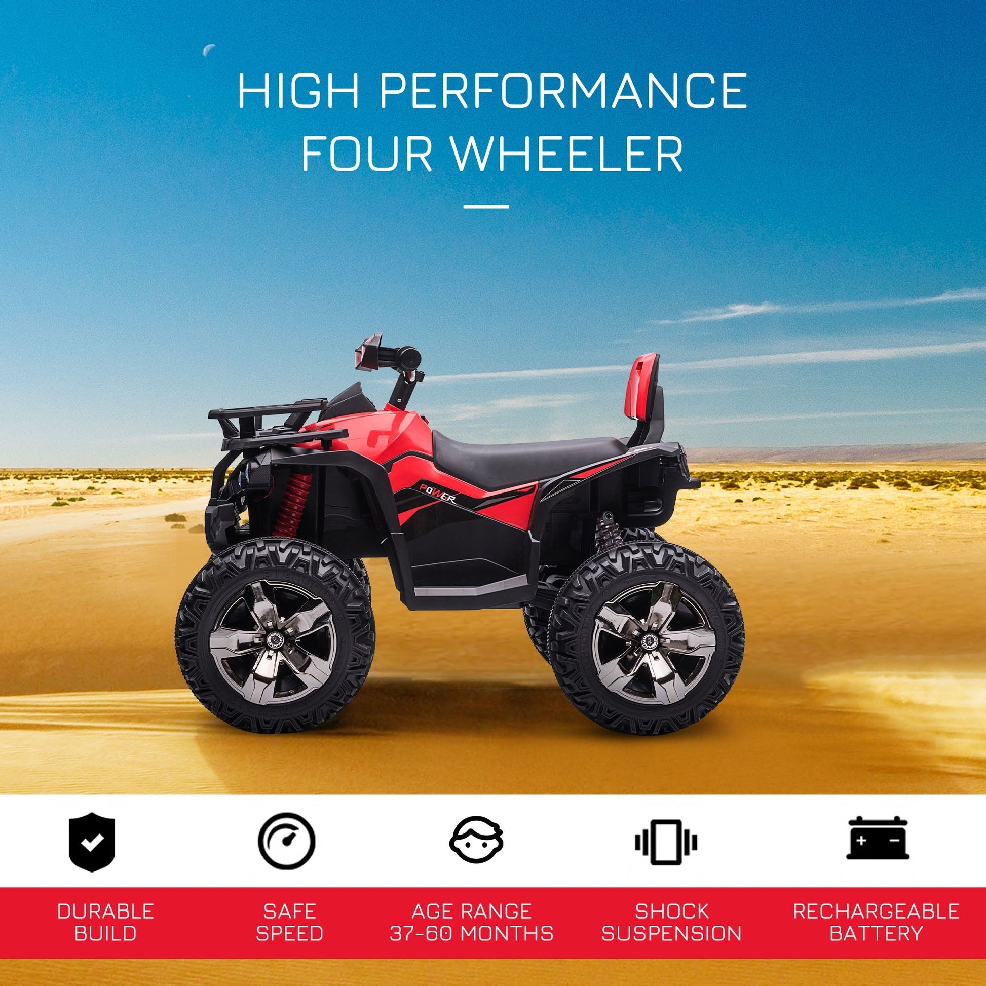 12V Kids Ride-on Four Wheeler ATV Car with MP3 Real Working Headlights, Battery Powered Motorcycle for Boys and Girls Red Electric Toy Cars   at Gallery Canada