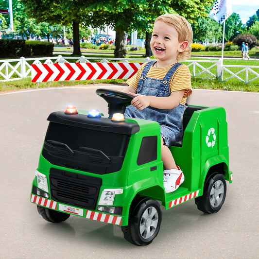 12V Kids Ride-on  Garbage Truck with Warning Lights and 6 Recycling Accessories, Green Powered Ride On Toys   at Gallery Canada