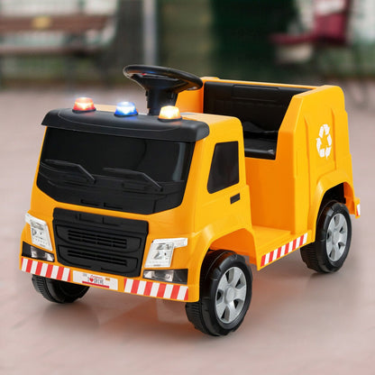 12V Kids Ride-on  Garbage Truck with Warning Lights and 6 Recycling Accessories, Yellow Powered Ride On Toys   at Gallery Canada