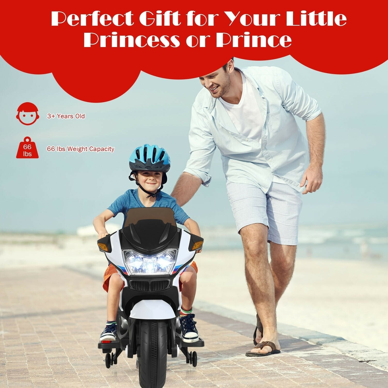 12V Kids Ride On Motorcycle Electric Motor Bike, White Powered Ride On Toys   at Gallery Canada