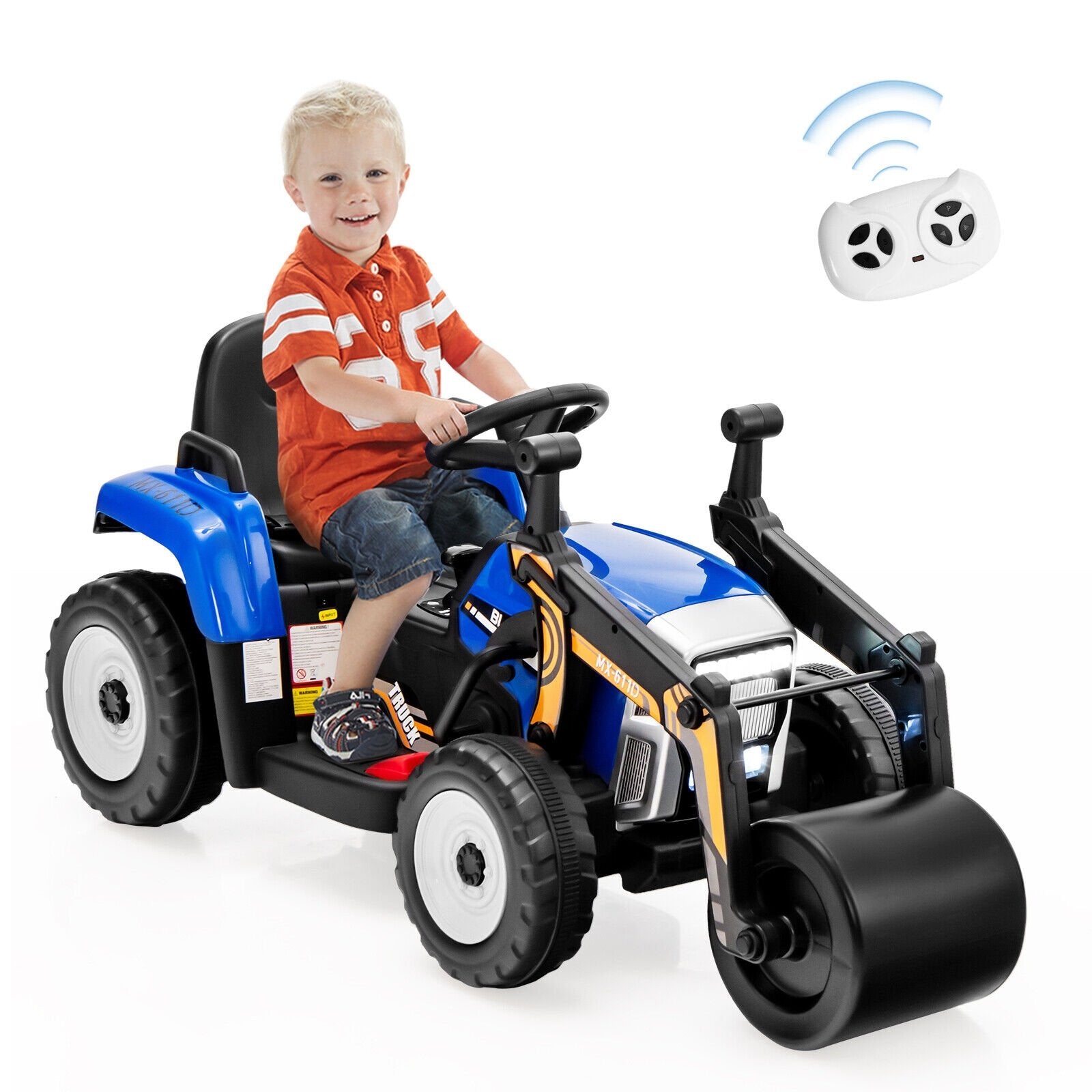 12V Kids Ride on Road Roller with 2.4G Remote Control, Blue Powered Ride On Toys   at Gallery Canada