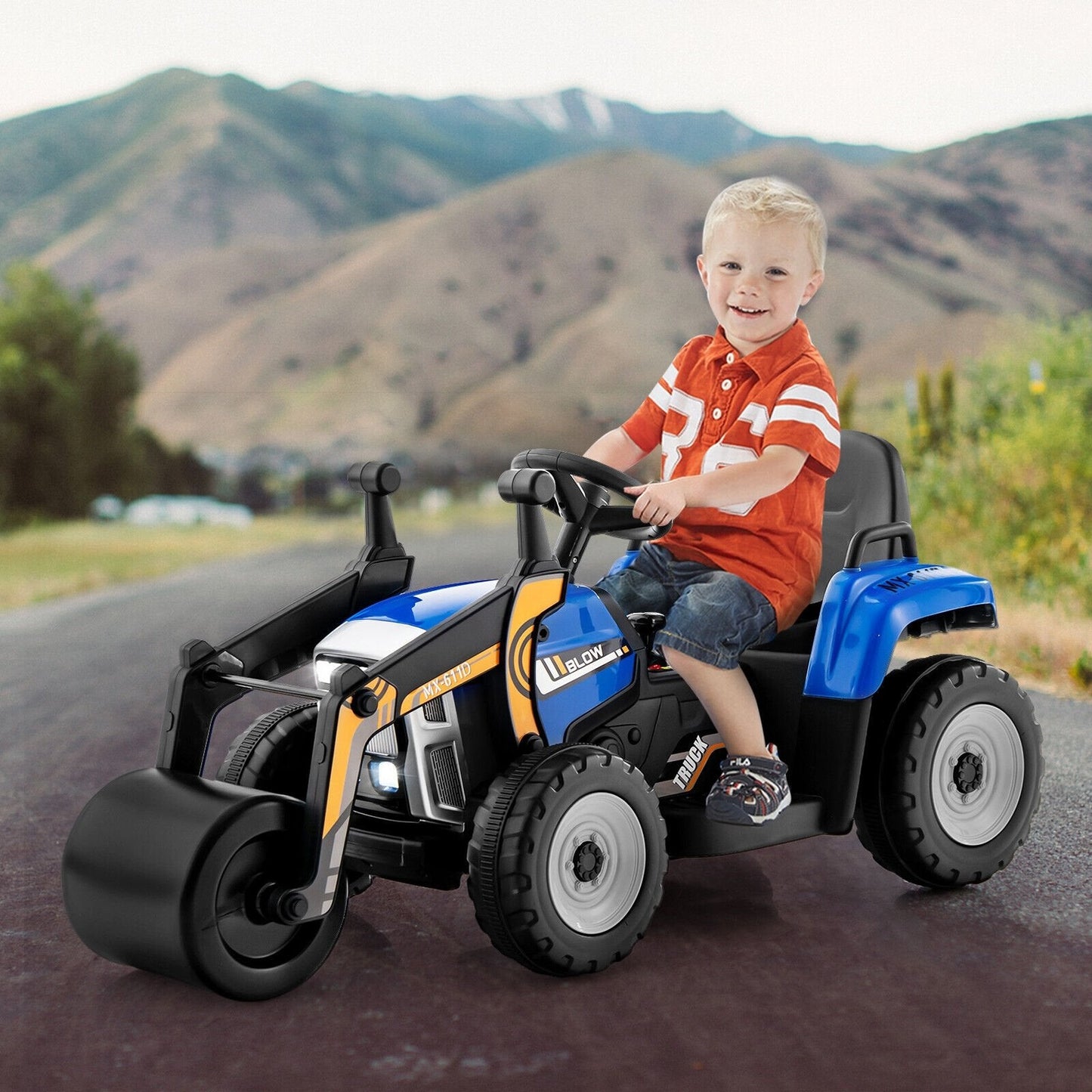 12V Kids Ride on Road Roller with 2.4G Remote Control, Blue Powered Ride On Toys   at Gallery Canada