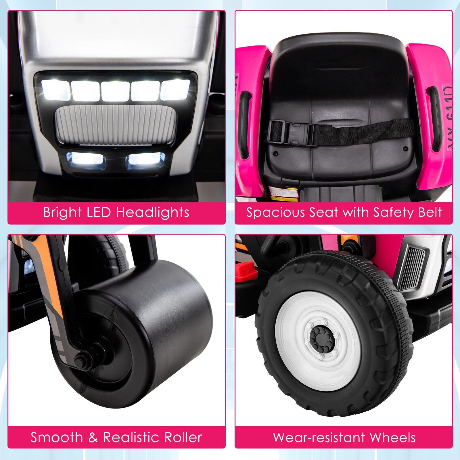 12V Kids Ride on Road Roller with 2.4G Remote Control, Pink Powered Ride On Toys   at Gallery Canada