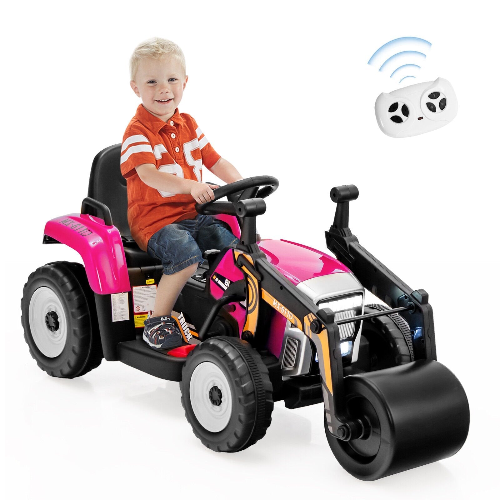 12V Kids Ride on Road Roller with 2.4G Remote Control, Pink Powered Ride On Toys   at Gallery Canada