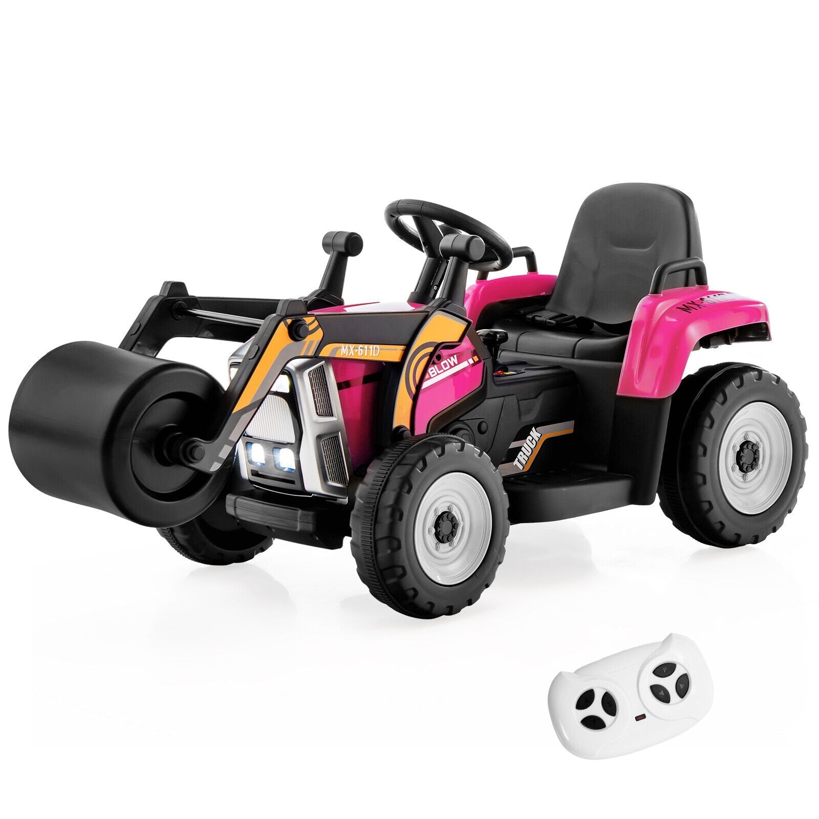 12V Kids Ride on Road Roller with 2.4G Remote Control, Pink Powered Ride On Toys   at Gallery Canada