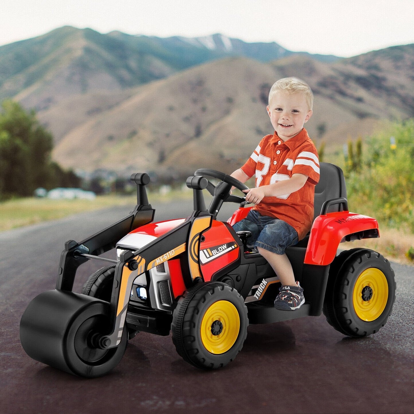 12V Kids Ride on Road Roller with 2.4G Remote Control, Red Powered Ride On Toys   at Gallery Canada