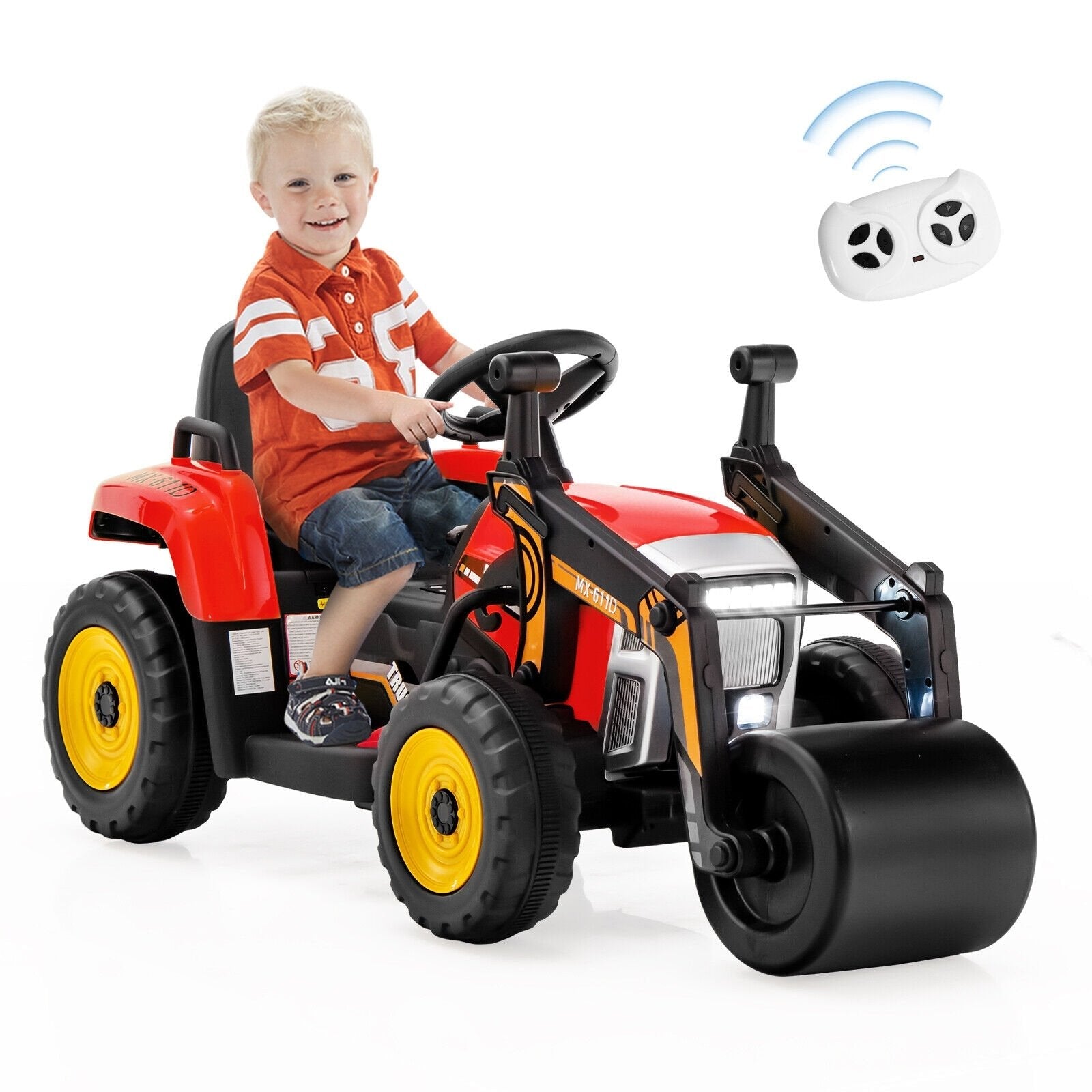 12V Kids Ride on Road Roller with 2.4G Remote Control, Red Powered Ride On Toys   at Gallery Canada