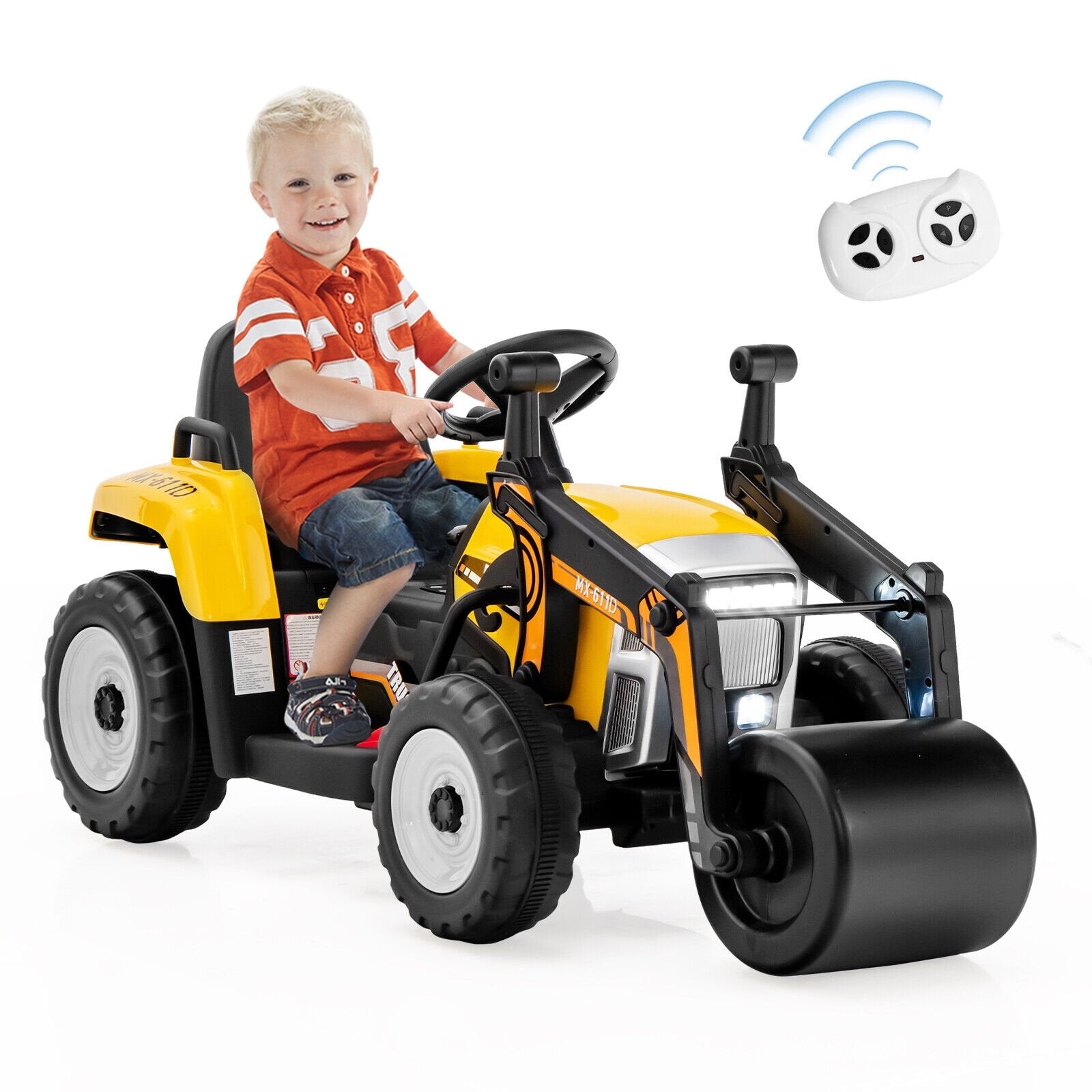 12V Kids Ride on Road Roller with 2.4G Remote Control, Yellow Powered Ride On Toys   at Gallery Canada