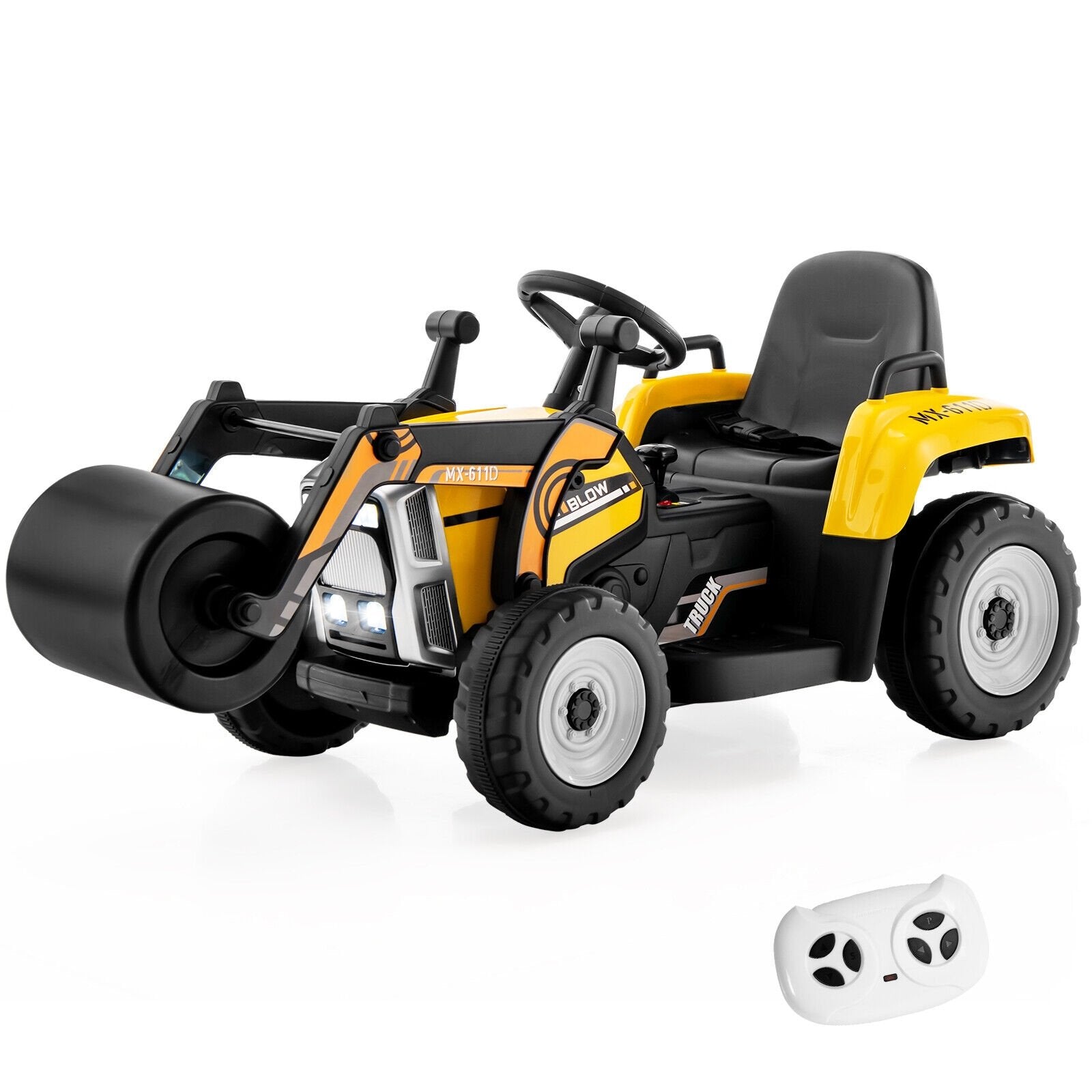 12V Kids Ride on Road Roller with 2.4G Remote Control, Yellow Powered Ride On Toys   at Gallery Canada