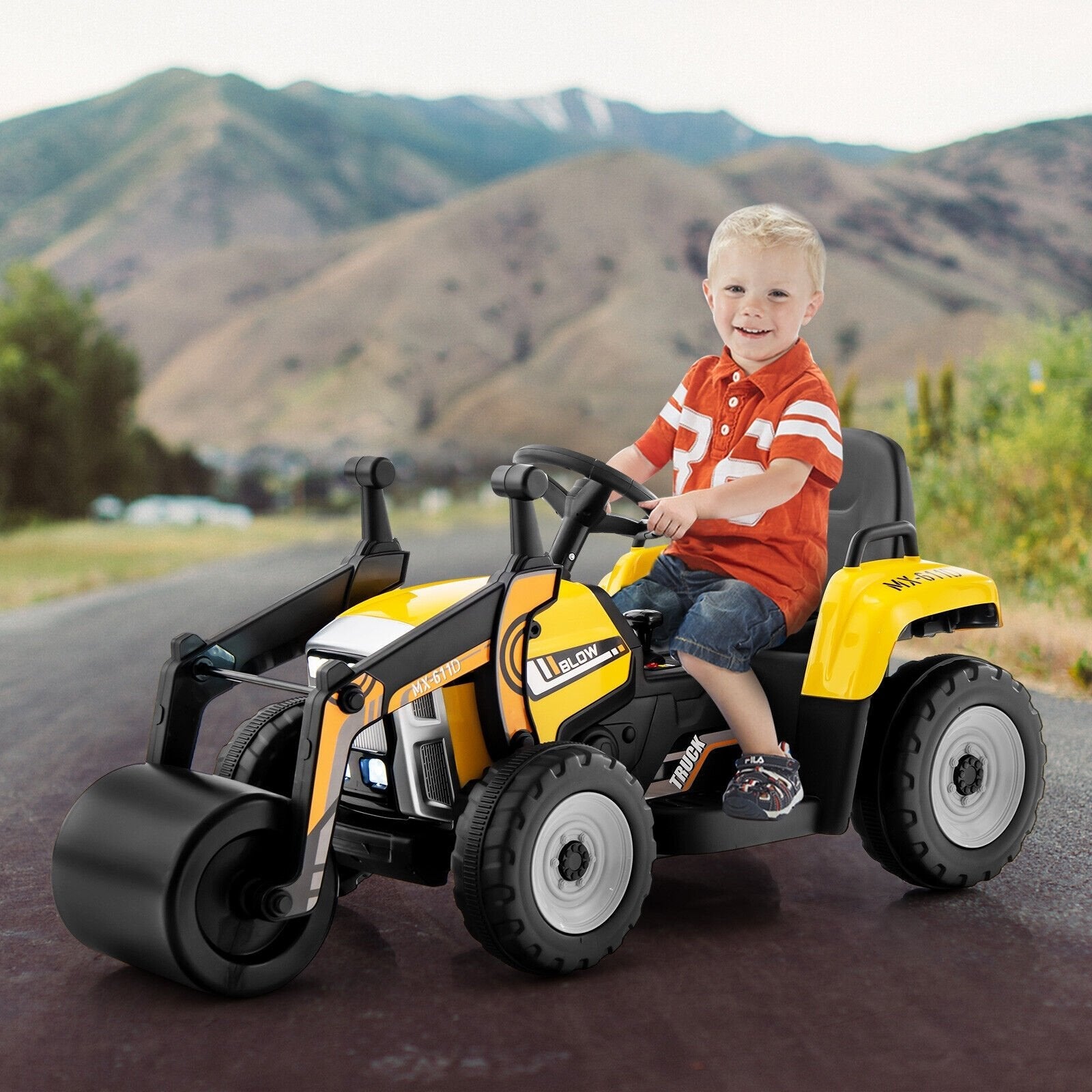 12V Kids Ride on Road Roller with 2.4G Remote Control, Yellow Powered Ride On Toys   at Gallery Canada