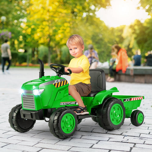 12V Kids Ride On Tractor with Trailer and Remote Control, Green